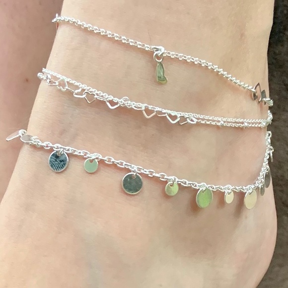 Sterling Silver Floating Disks Anklet - Picture 7 of 8